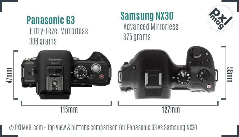 Panasonic G3 vs Samsung NX30 top view buttons comparison Panasonic G3 vs Samsung NX30 top view buttons comparison
