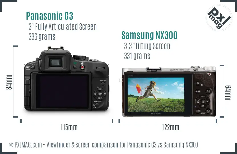 Panasonic G3 vs Samsung NX300 Screen and Viewfinder comparison Panasonic G3 vs Samsung NX300 Screen and Viewfinder comparison