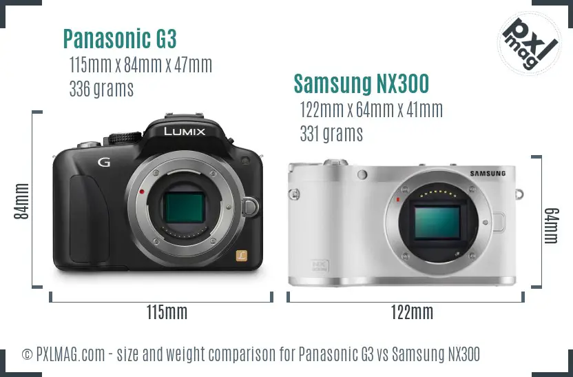 Panasonic G3 vs Samsung NX300 size comparison Panasonic G3 vs Samsung NX300 size comparison