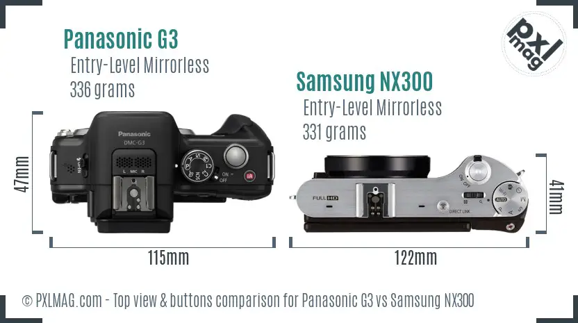 Panasonic G3 vs Samsung NX300 top view buttons comparison Panasonic G3 vs Samsung NX300 top view buttons comparison