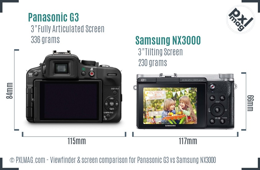 Panasonic G3 vs Samsung NX3000 Screen and Viewfinder comparison