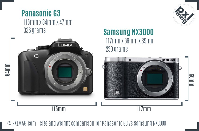 Panasonic G3 vs Samsung NX3000 size comparison