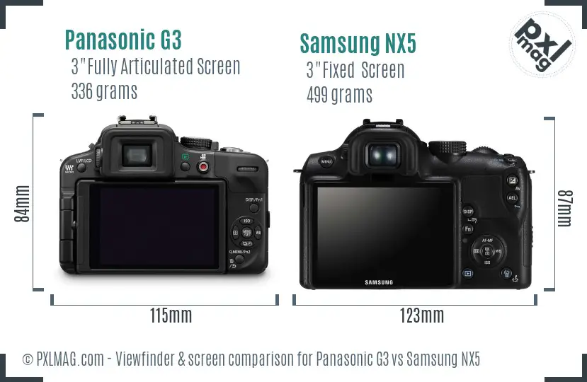 Panasonic G3 vs Samsung NX5 Screen and Viewfinder comparison