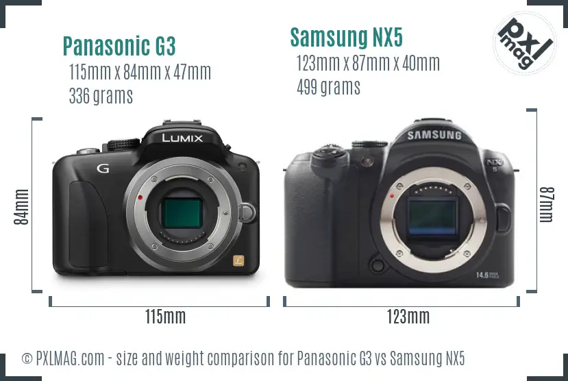 Panasonic G3 vs Samsung NX5 size comparison