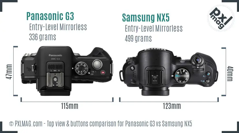 Panasonic G3 vs Samsung NX5 top view buttons comparison