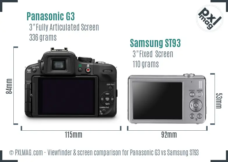 Panasonic G3 vs Samsung ST93 Screen and Viewfinder comparison