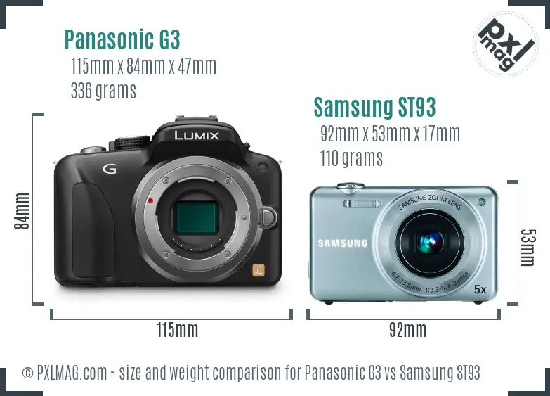 Panasonic G3 vs Samsung ST93 size comparison
