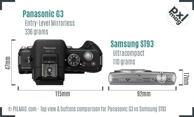 Panasonic G3 vs Samsung ST93 top view buttons comparison