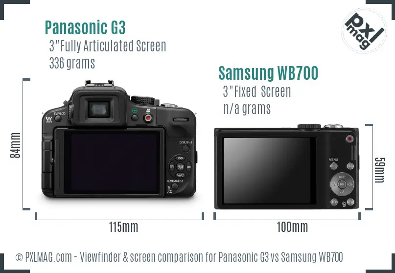 Panasonic G3 vs Samsung WB700 Screen and Viewfinder comparison