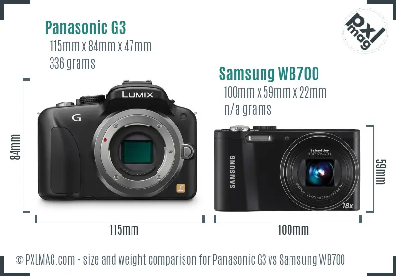 Panasonic G3 vs Samsung WB700 size comparison