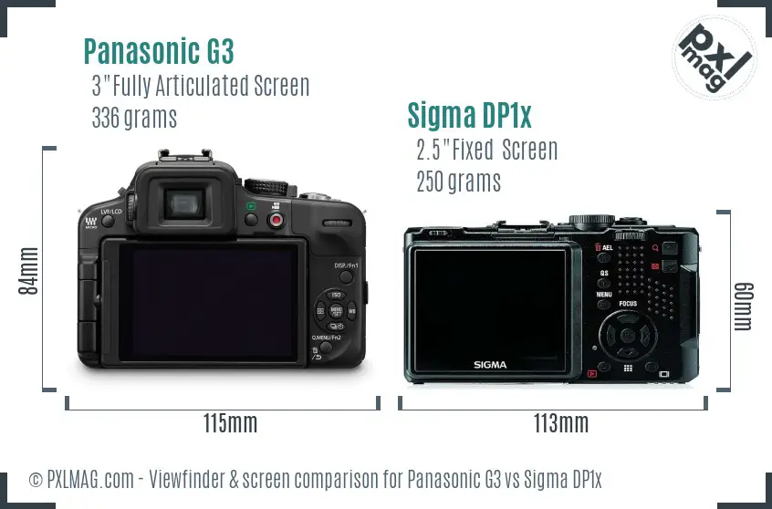 Panasonic G3 vs Sigma DP1x Screen and Viewfinder comparison