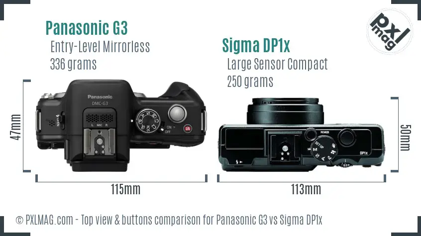 Panasonic G3 vs Sigma DP1x top view buttons comparison