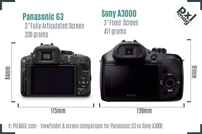 Panasonic G3 vs Sony A3000 Screen and Viewfinder comparison