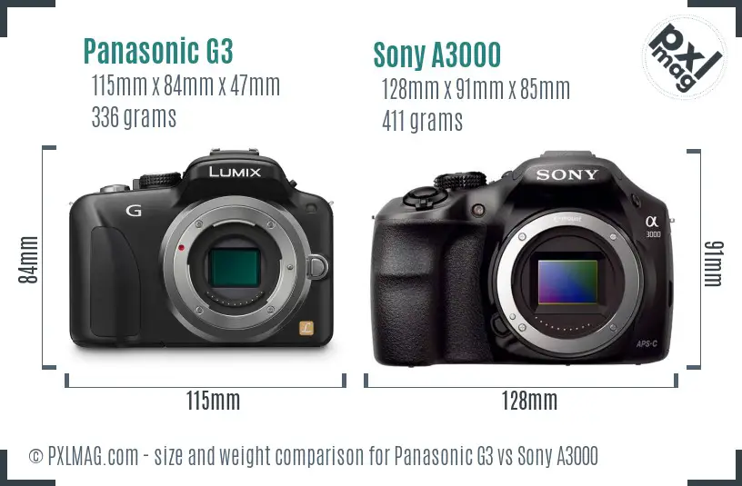Panasonic G3 vs Sony A3000 size comparison