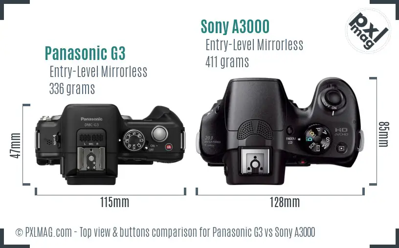 Panasonic G3 vs Sony A3000 top view buttons comparison