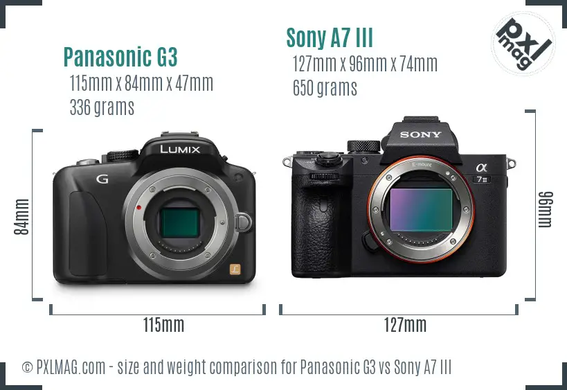 Panasonic G3 vs Sony A7 III size comparison