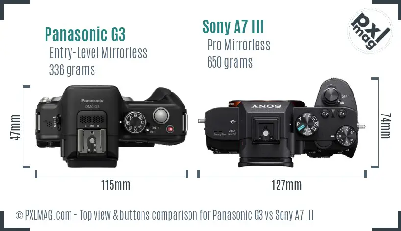 Panasonic G3 vs Sony A7 III top view buttons comparison