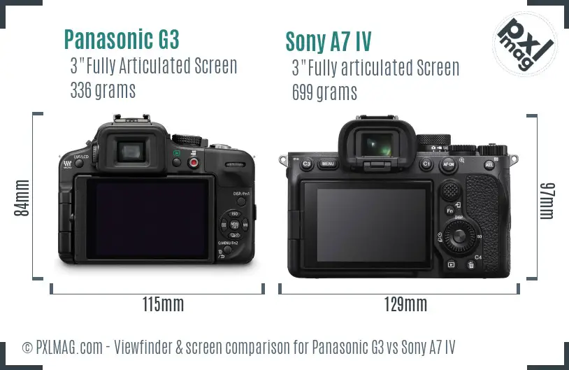 Panasonic G3 vs Sony A7 IV Screen and Viewfinder comparison