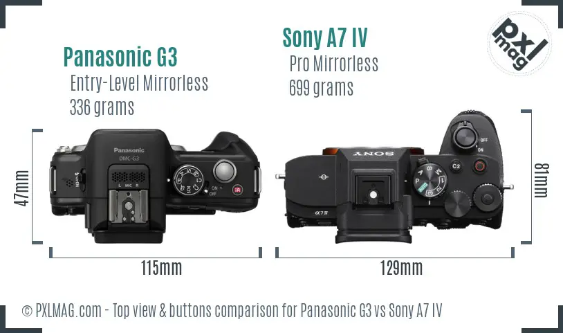 Panasonic G3 vs Sony A7 IV top view buttons comparison