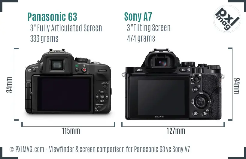 Panasonic G3 vs Sony A7 Screen and Viewfinder comparison