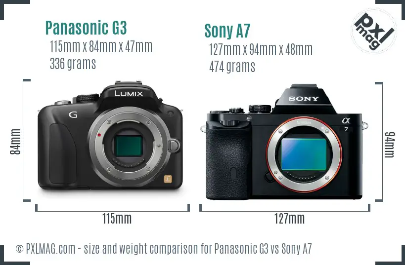 Panasonic G3 vs Sony A7 size comparison