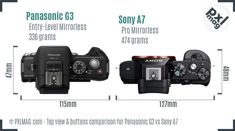 Panasonic G3 vs Sony A7 top view buttons comparison