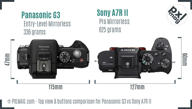 Panasonic G3 vs Sony A7R II top view buttons comparison Panasonic G3 vs Sony A7R II top view buttons comparison