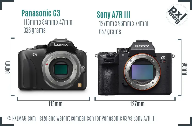 Panasonic G3 vs Sony A7R III size comparison