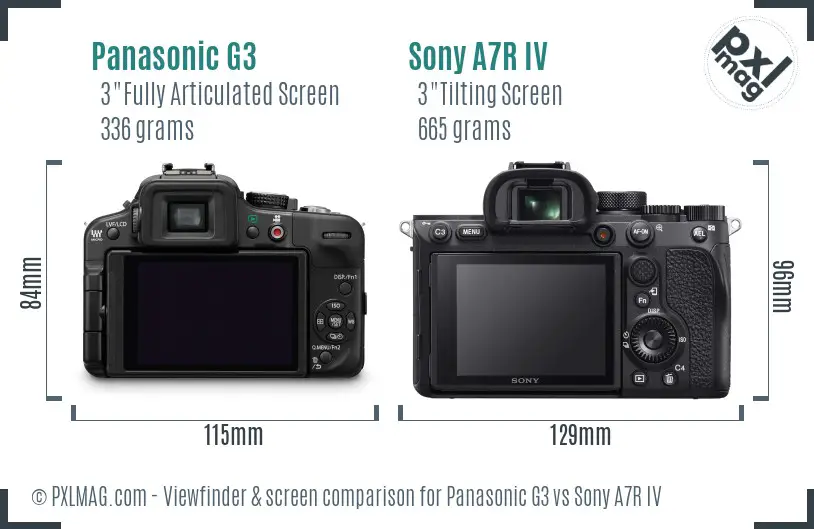 Panasonic G3 vs Sony A7R IV Screen and Viewfinder comparison