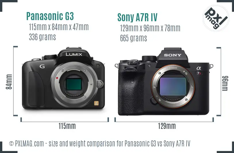 Panasonic G3 vs Sony A7R IV size comparison