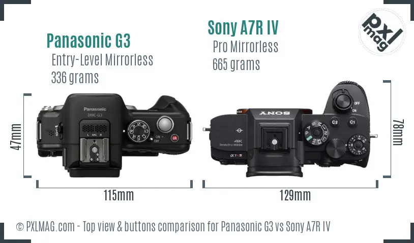 Panasonic G3 vs Sony A7R IV top view buttons comparison
