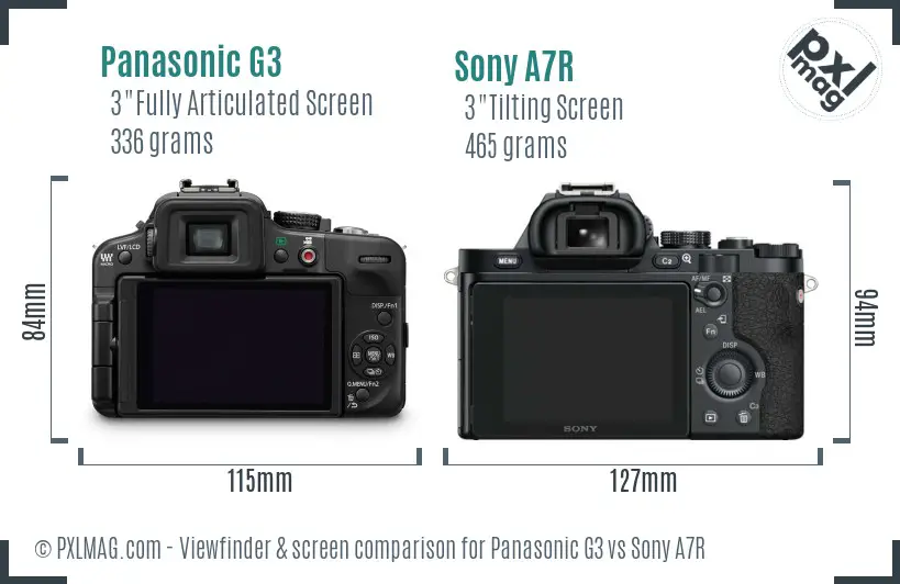 Panasonic G3 vs Sony A7R Screen and Viewfinder comparison