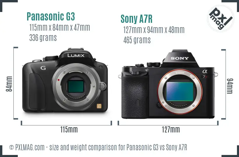 Panasonic G3 vs Sony A7R size comparison