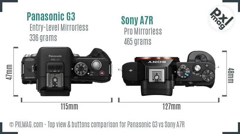Panasonic G3 vs Sony A7R top view buttons comparison