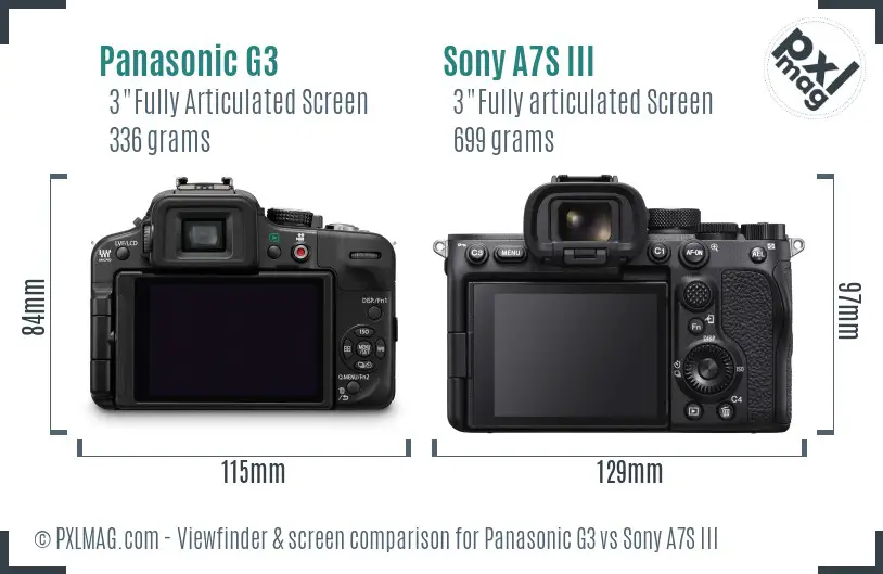 Panasonic G3 vs Sony A7S III Screen and Viewfinder comparison Panasonic G3 vs Sony A7S III Screen and Viewfinder comparison