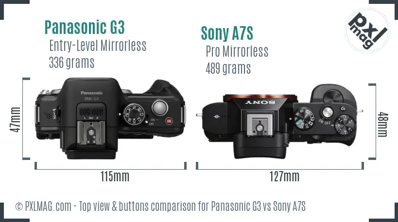 Panasonic G3 vs Sony A7S top view buttons comparison