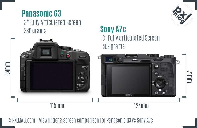 Panasonic G3 vs Sony A7c Screen and Viewfinder comparison