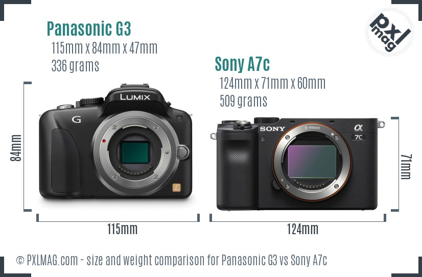 Panasonic G3 vs Sony A7c size comparison