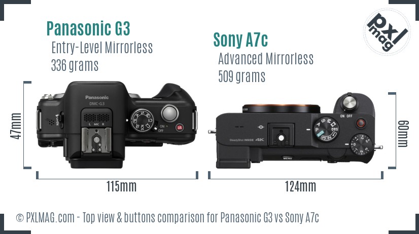 Panasonic G3 vs Sony A7c top view buttons comparison