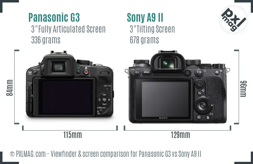 Panasonic G3 vs Sony A9 II Screen and Viewfinder comparison