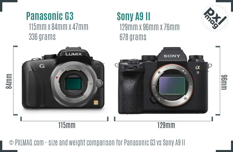 Panasonic G3 vs Sony A9 II size comparison