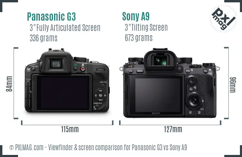 Panasonic G3 vs Sony A9 Screen and Viewfinder comparison
