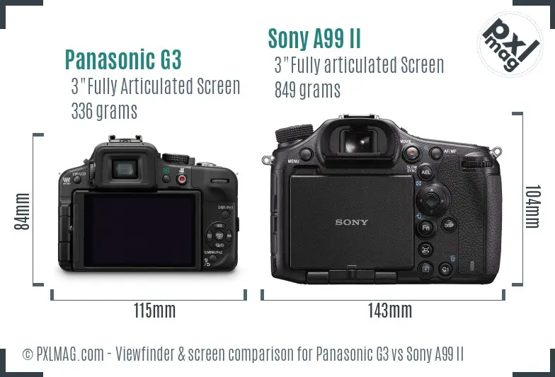 Panasonic G3 vs Sony A99 II Screen and Viewfinder comparison Panasonic G3 vs Sony A99 II Screen and Viewfinder comparison