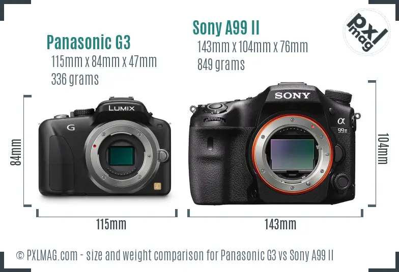 Panasonic G3 vs Sony A99 II size comparison Panasonic G3 vs Sony A99 II size comparison