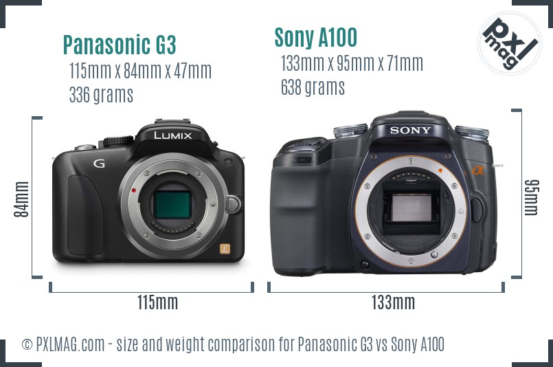 Panasonic G3 vs Sony A100 size comparison Panasonic G3 vs Sony A100 size comparison
