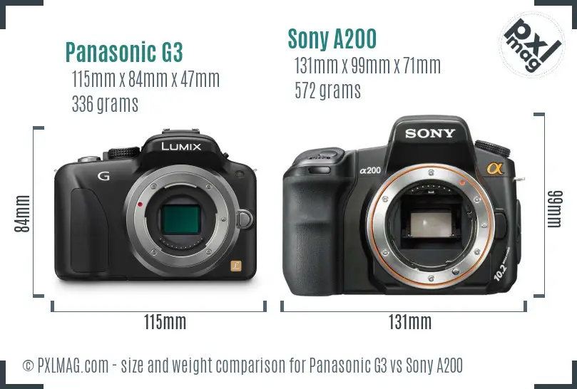 Panasonic G3 vs Sony A200 size comparison