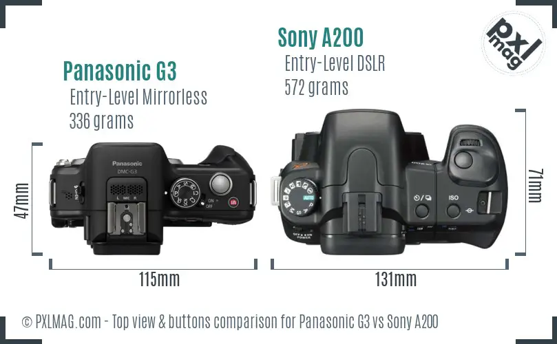 Panasonic G3 vs Sony A200 top view buttons comparison