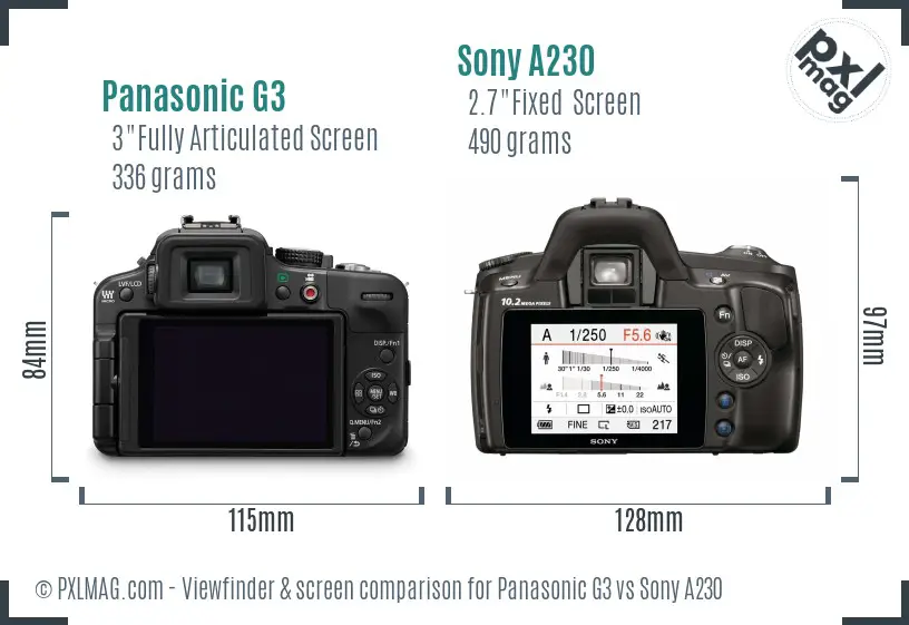Panasonic G3 vs Sony A230 Screen and Viewfinder comparison