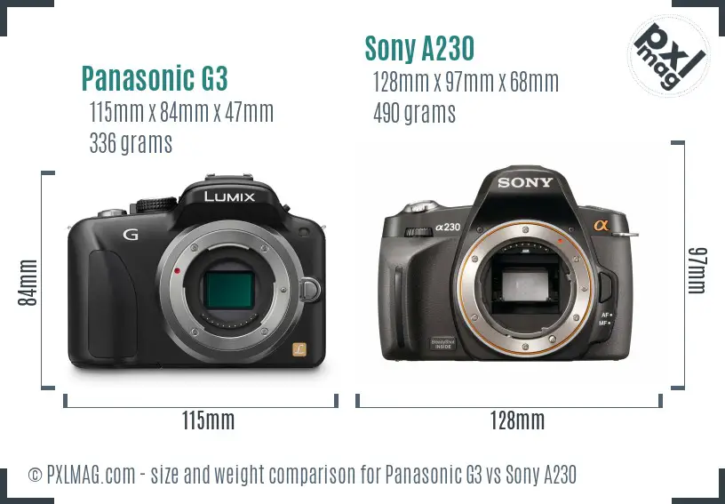 Panasonic G3 vs Sony A230 size comparison
