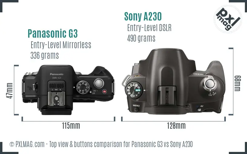 Panasonic G3 vs Sony A230 top view buttons comparison